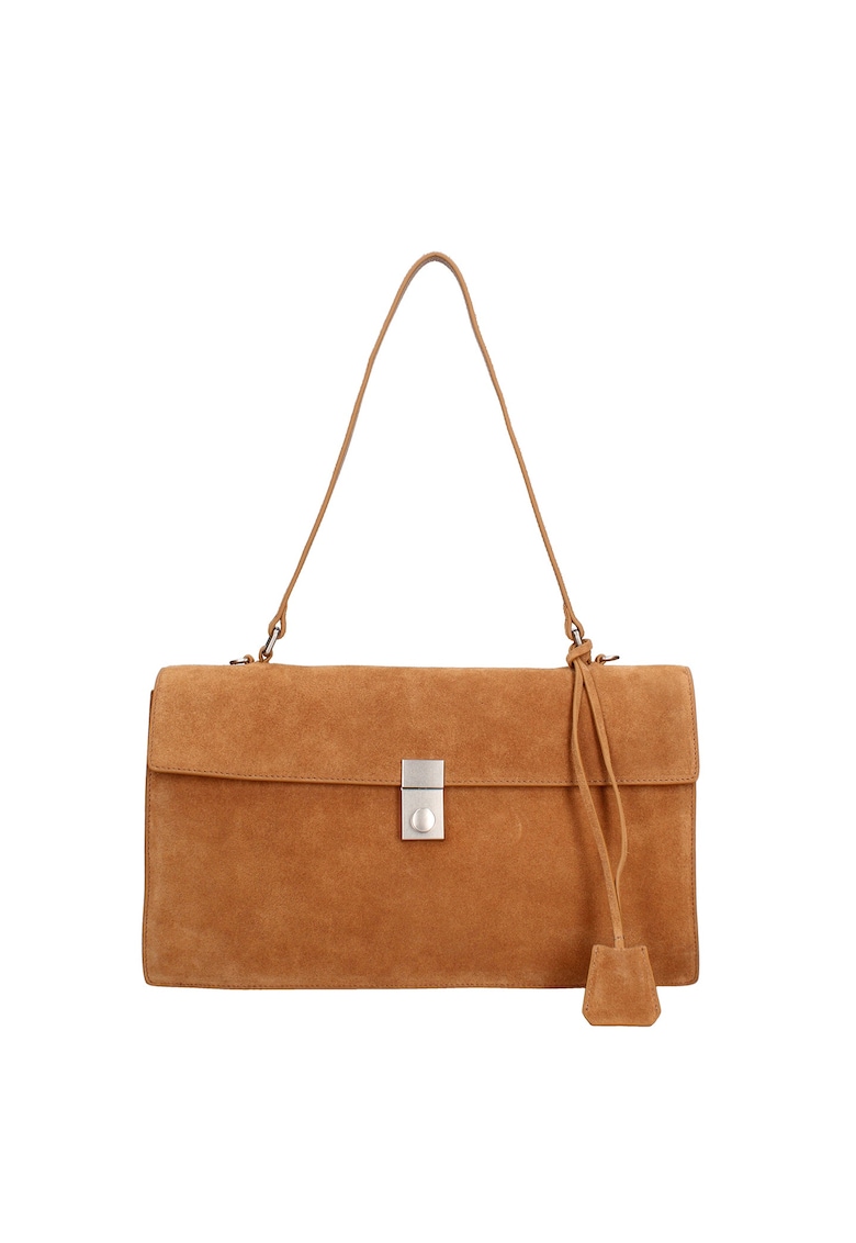 Geanta de piele intoarsa cu bareta de umar Lavinia Chic - Caramel