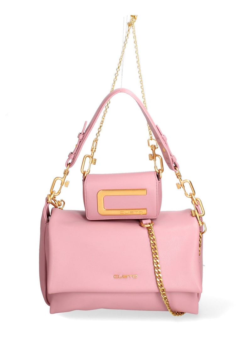 Set de geanta de piele ecologica cu bareta de uamr si geanta crossbody Floriana Prime - Roz pastel