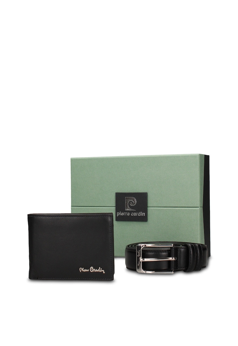 Set de portofel din piele si curea Erewhon - Negru