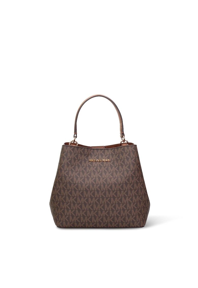 Geanta bucket de panza peliculizata cu monograma - Negru/Maro - 17 x 20 x 10.8 cm