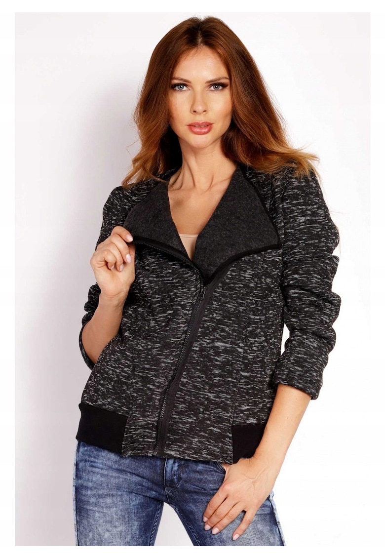 Bluza Dama - L007 - Croiala Slim Fit - Tesatura Confortabila cu Elastan - Design Modern - Ideala Stil Casual - Moale la Atingere - Inchidere cu Fermoar - 2 Buzunare Frontale - Negru - Marime S/M