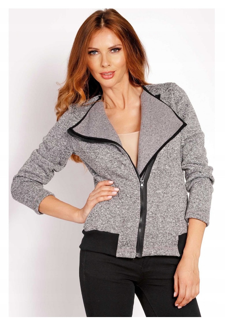 Bluza Dama - L007 - Croiala Slim Fit - Tesatura Confortabila cu Elastan - Design Modern - Ideala Stil Casual - Moale la Atingere - Inchidere cu Fermoar - 2 Buzunare Frontale - Gri - Marime L/XL