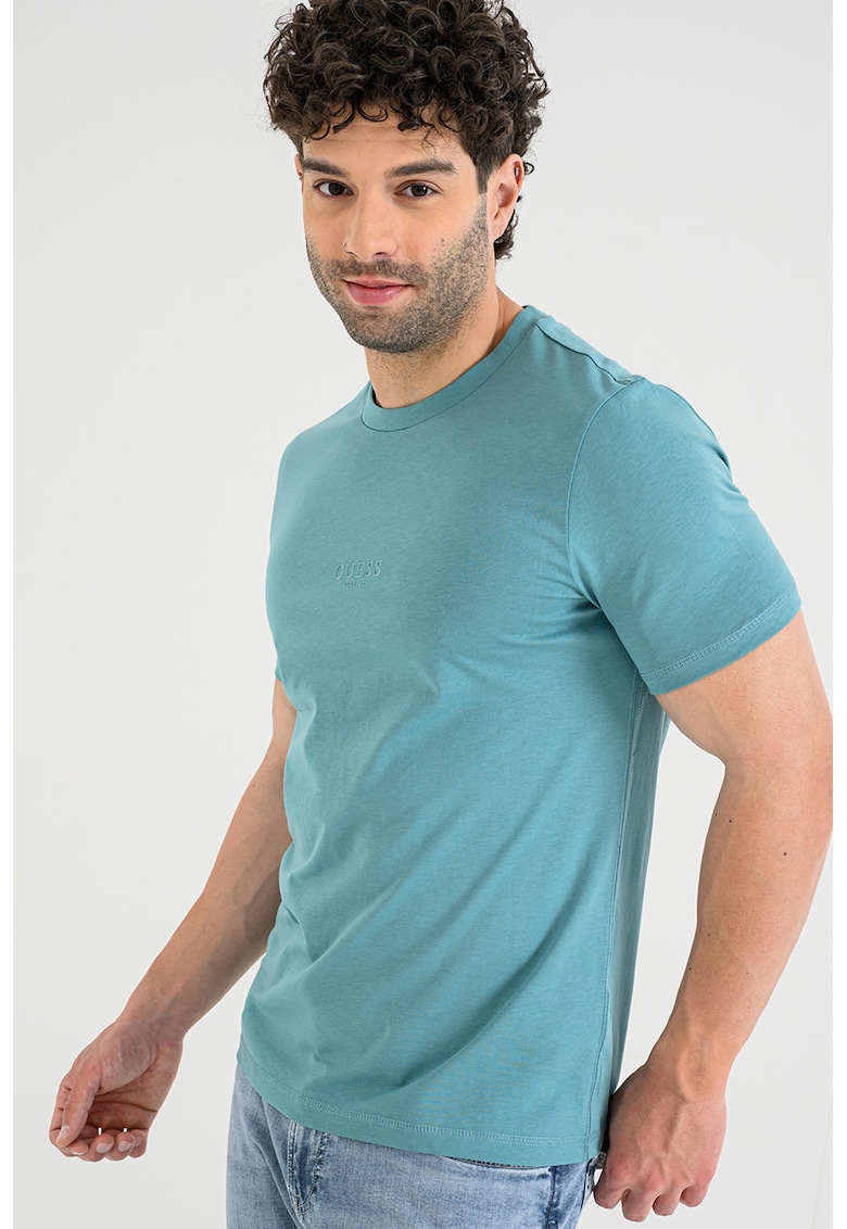 Tricou din bumbac cu decolteu la baza gatului - Verde persan