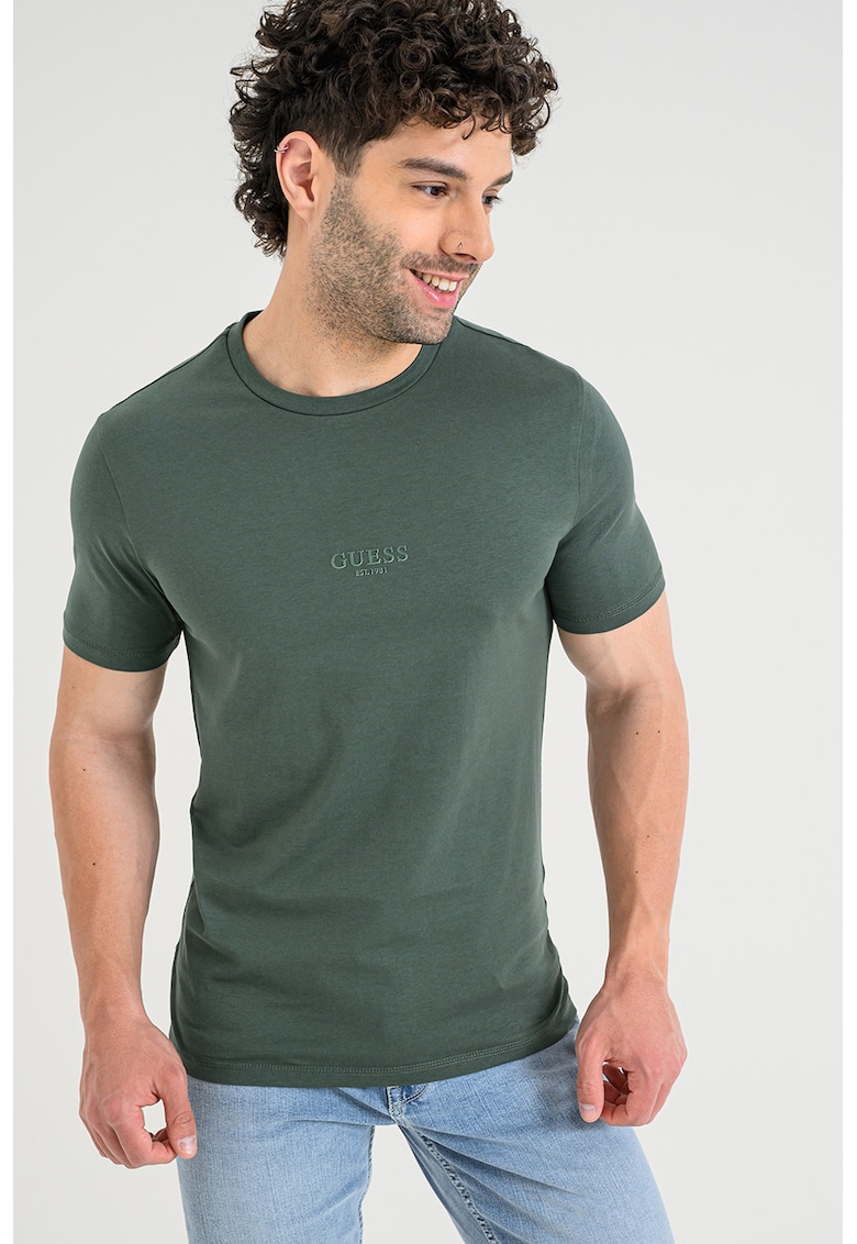 Tricou din bumbac cu decolteu la baza gatului - Verde englez