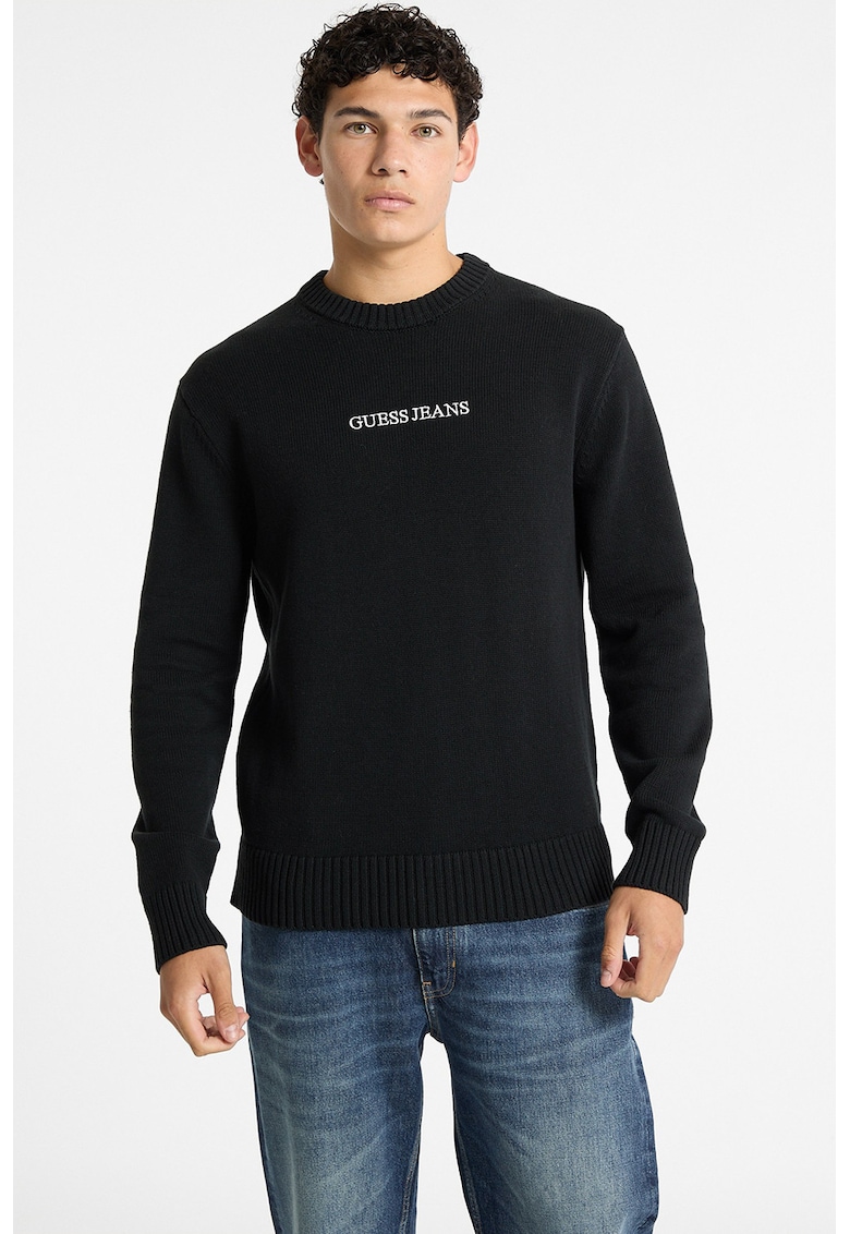 Pulover de bumbac cu broderie logo - Negru