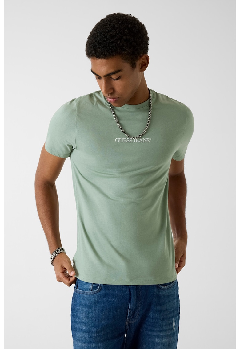 Tricou din bumbac cu imprimeu logo - Verde sparanghel