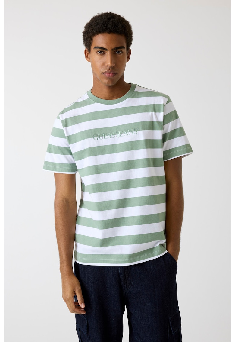 Tricou cu dungi si logo - Alb/Verde sparanghel
