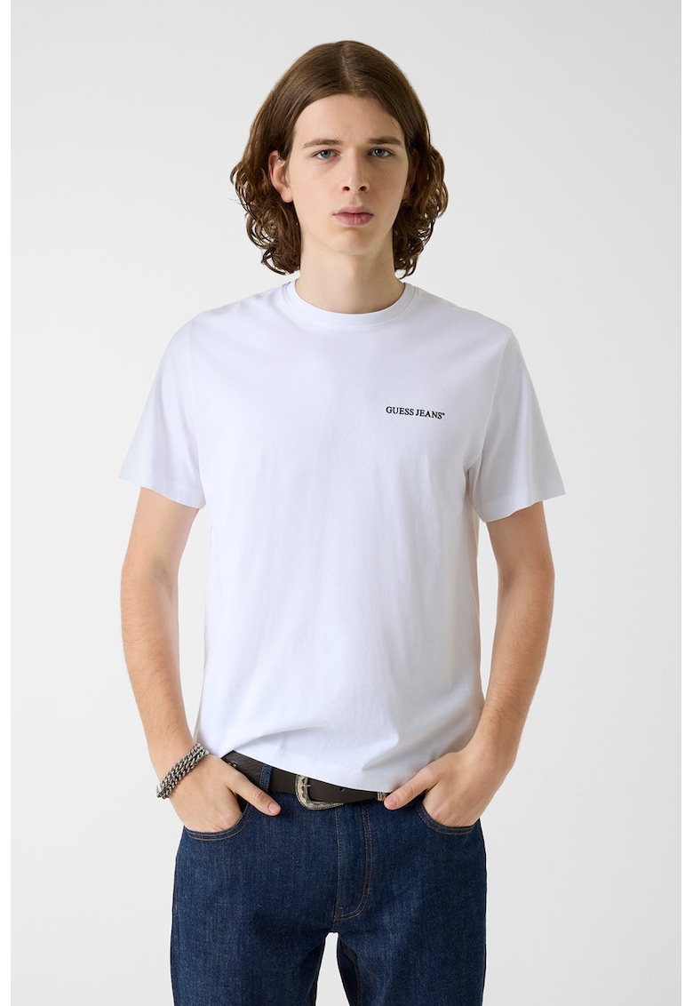 Tricou de bumbac cu logo pe piept - Alb