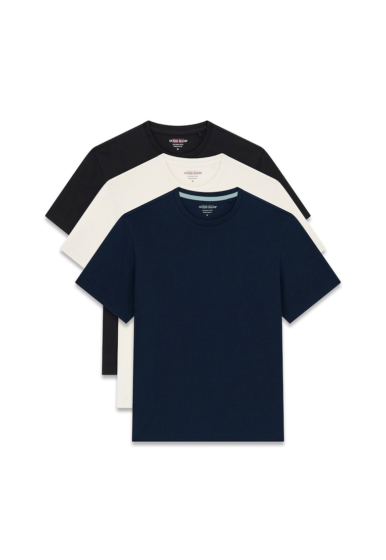 Set de tricouri uni de bumbac - 3 perechi - Alb/Negru/Bleumarin