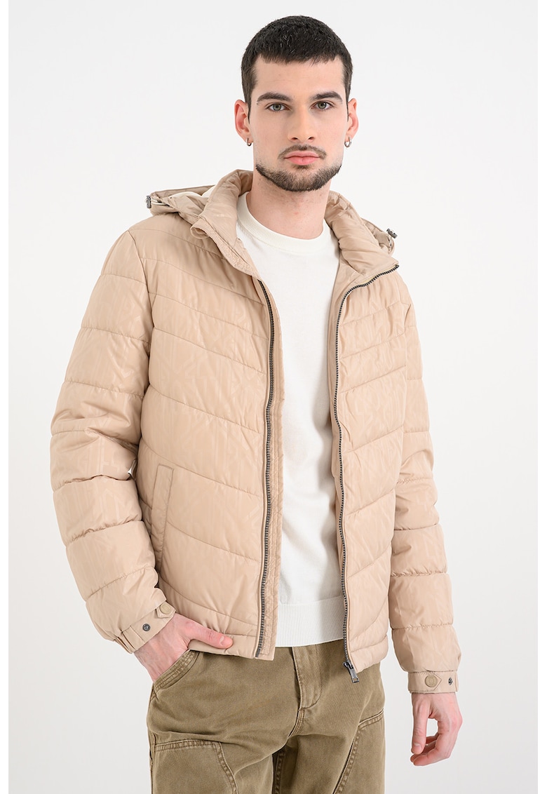 Geaca cu gluga si finisaj rezistent la apa - Maro camel