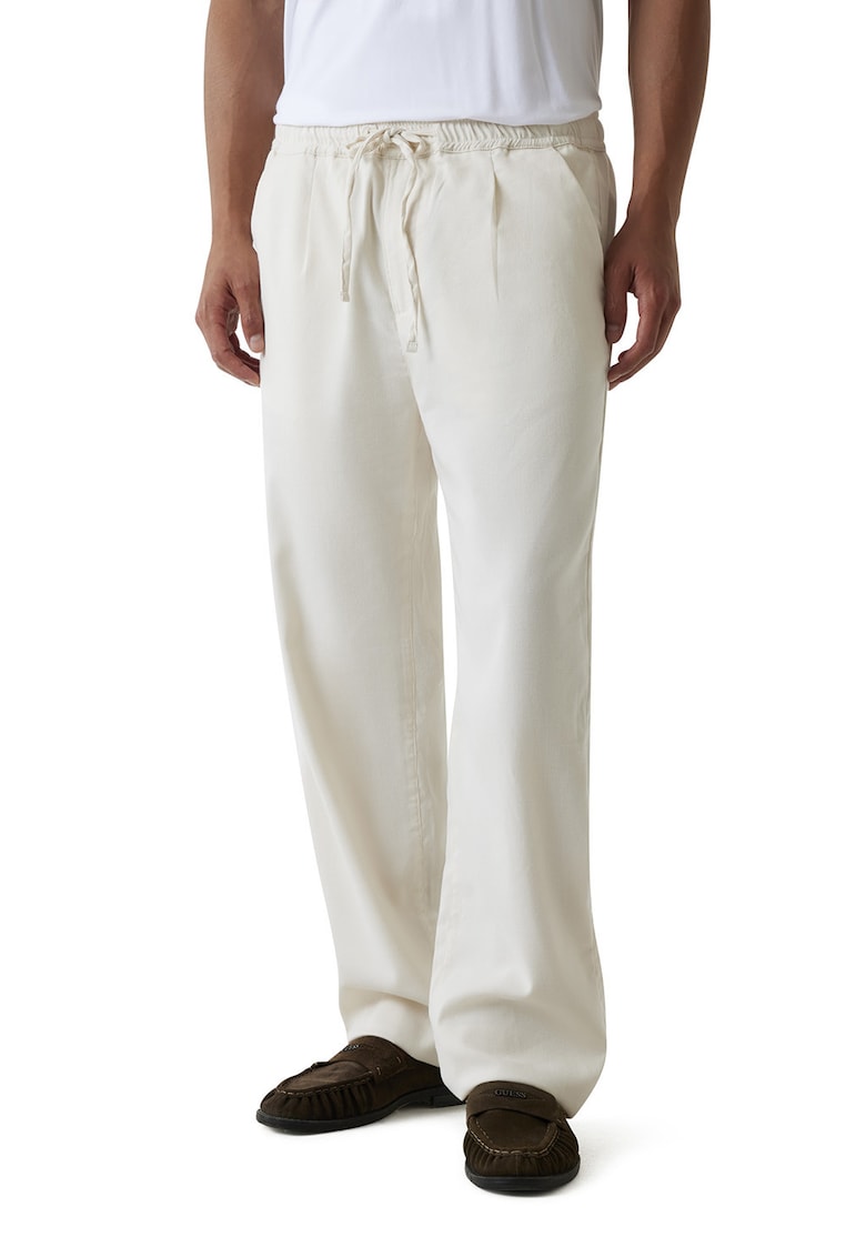 Pantaloni cu croiala ampla si snur - Alb