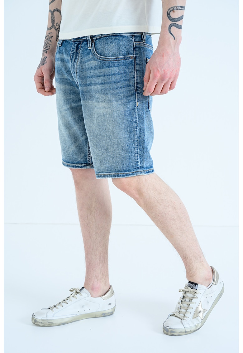 Bermude din denim cu talie medie Wyatt - Albastru deschis