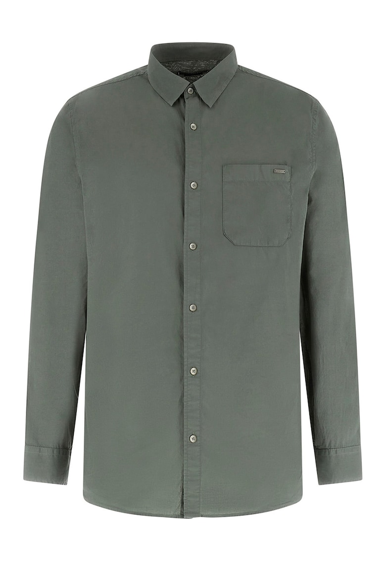 Camasa din bumbac cu buzunar pe piept - Verde inchis