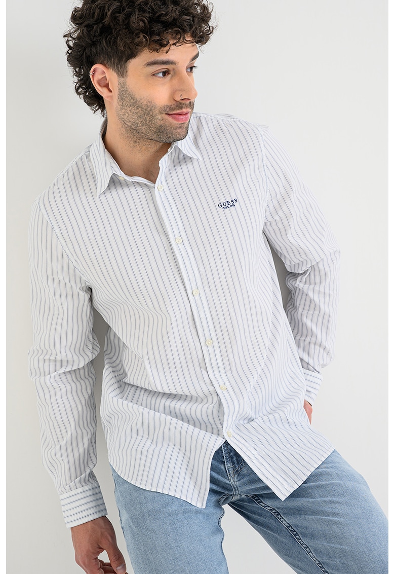 Camasa regular fit cu model in dungi - Alb/Bleumarin