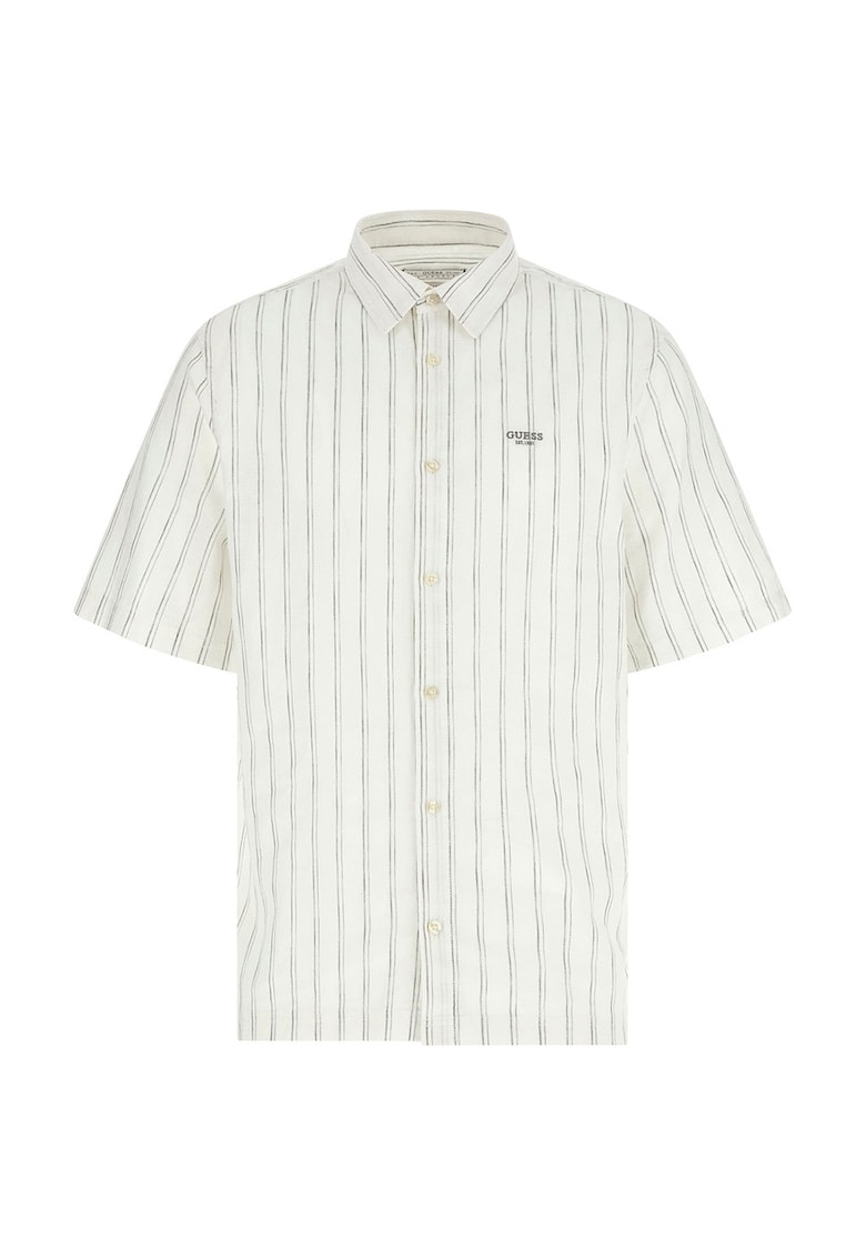 Camasa din amestec de in cu dungi - Alb murdar/Gri inchis