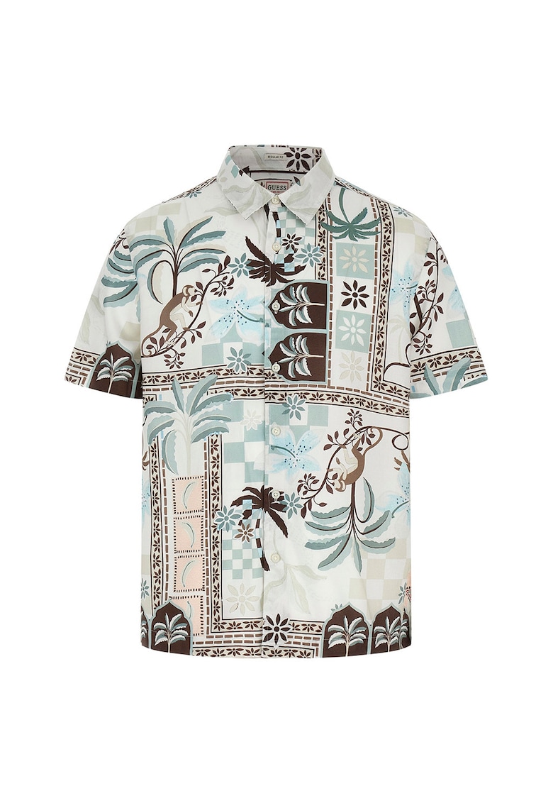 Camasa cu imprimeu grafic - Alb/Maro/Verde pal