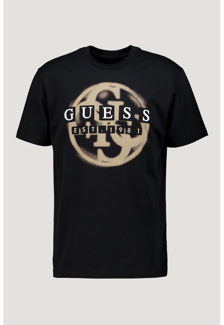 Tricou regular fit din bumbac cu imprimeu logo supradimensionat - Negru/Maro