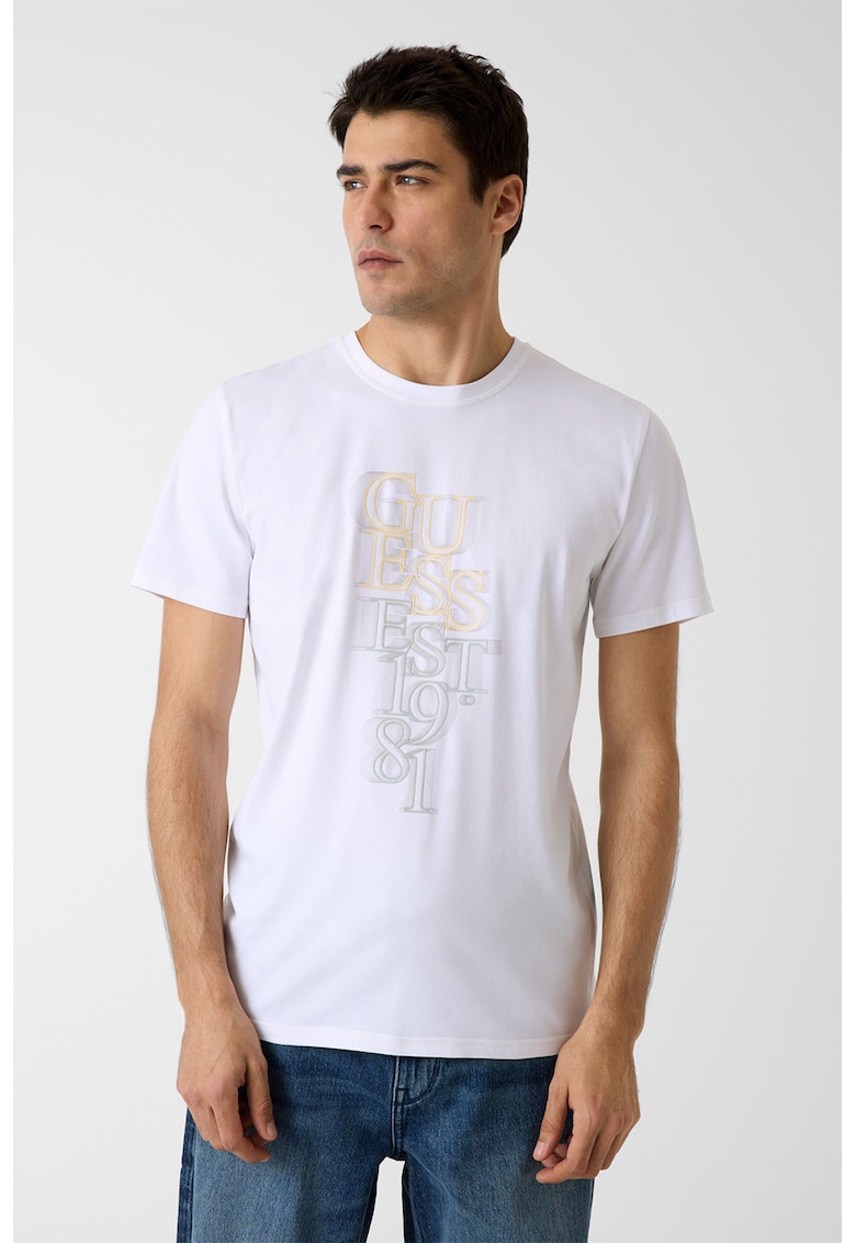 Tricou din amestec de bumbac cu imprimeu logo frontal - Galben/Alb optic