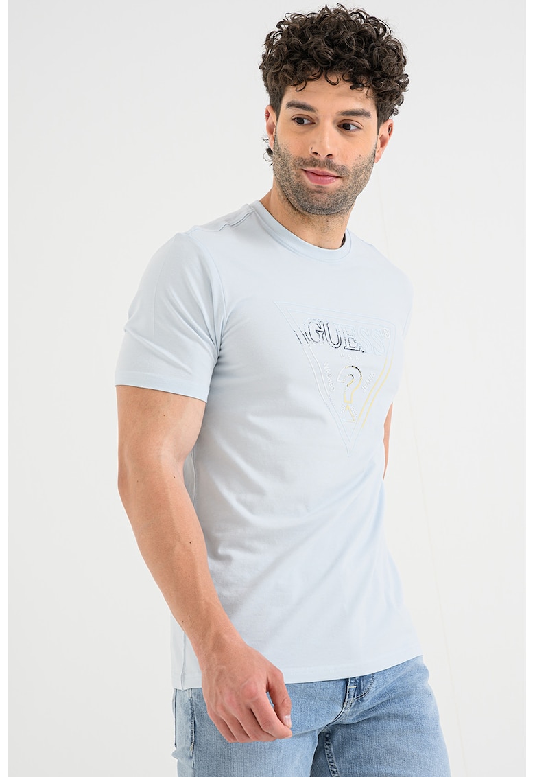 Tricou cu imprimeu logo - Albastru pastel/Galben
