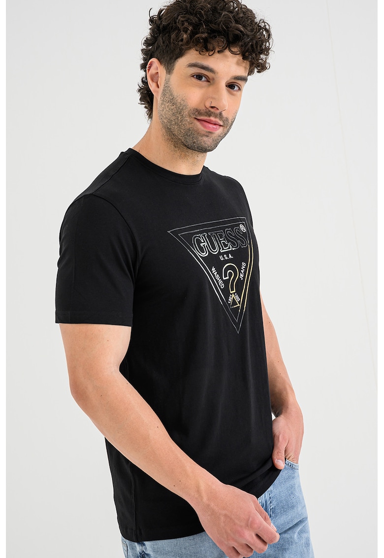 Tricou cu imprimeu logo - Alb/Negru/Galben pal