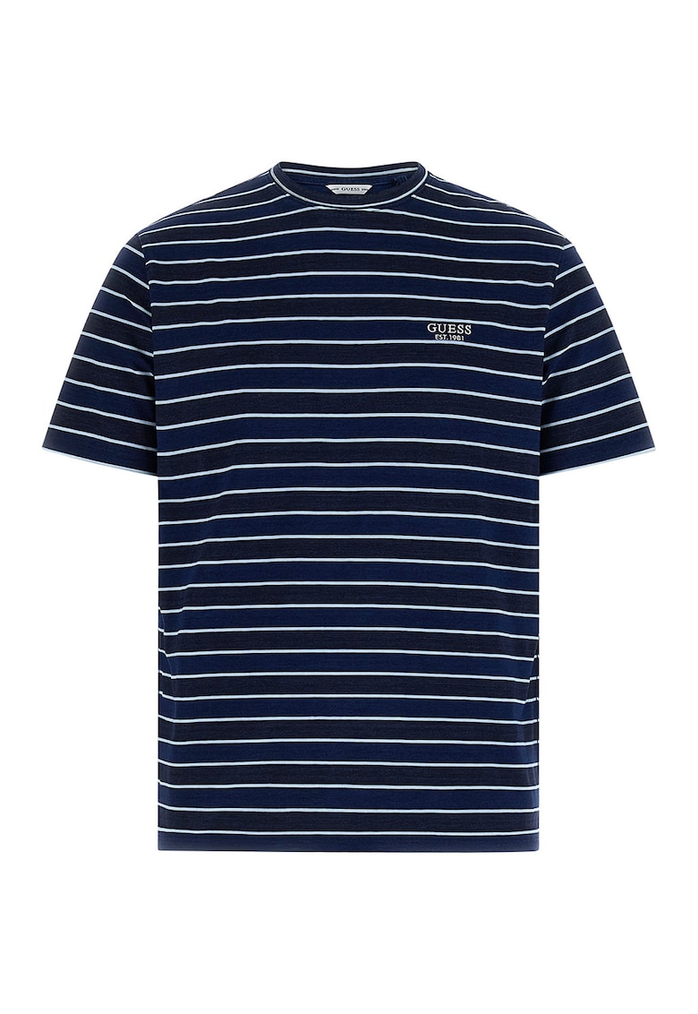 Tricou de bumbac cu model in dungi - Alb/Albastru indigo
