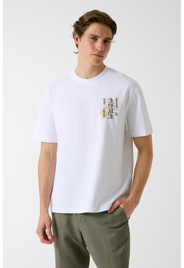 Tricou lejer de bumbac cu imprimeu - Verde/Alb optic