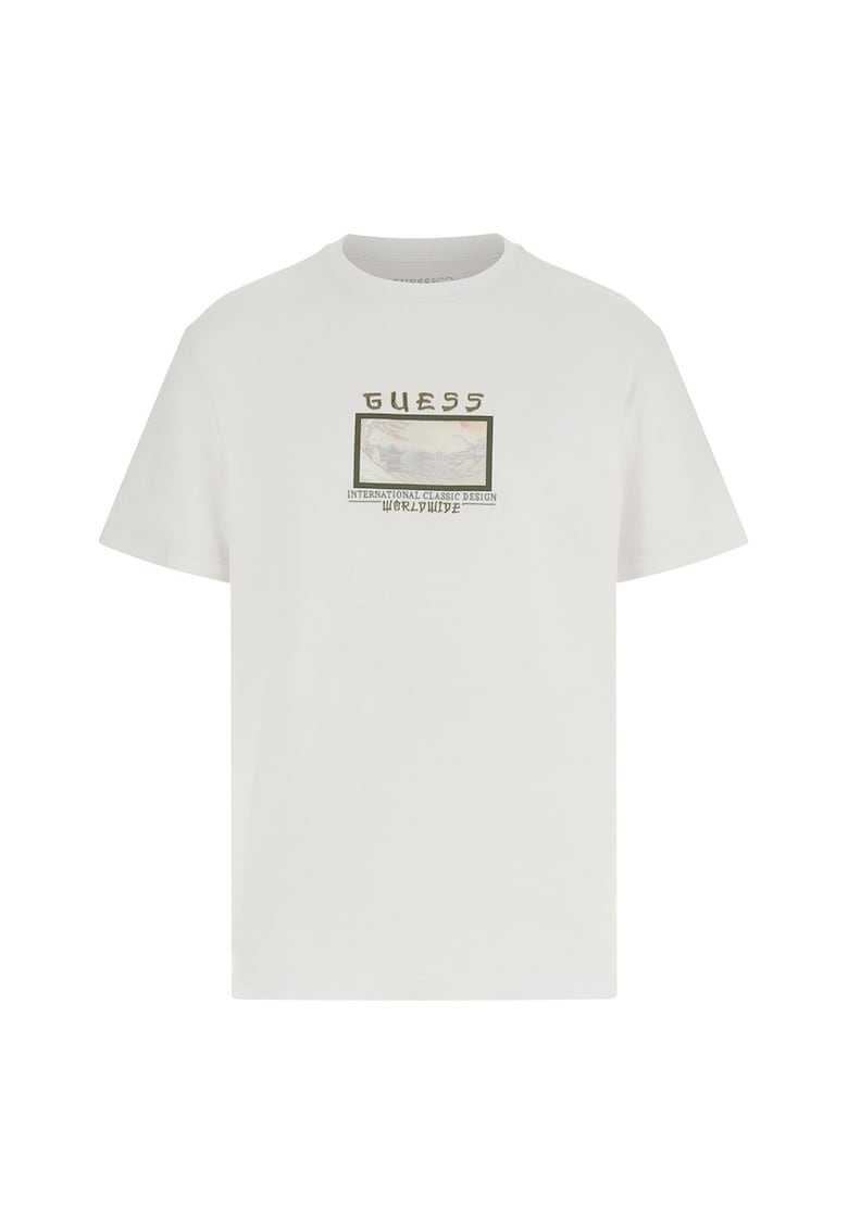Tricou din amestec de modal cu decolteu la baza gatului - Alb