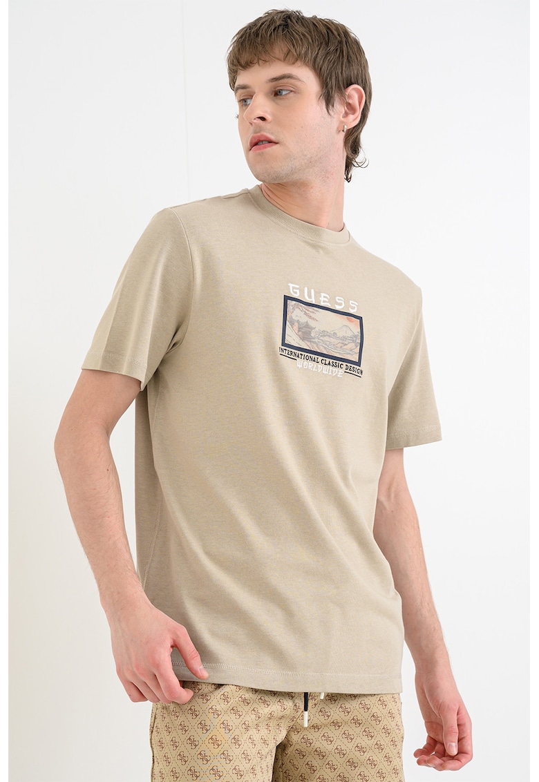 Tricou din amestec de modal cu decolteu la baza gatului - Kaki