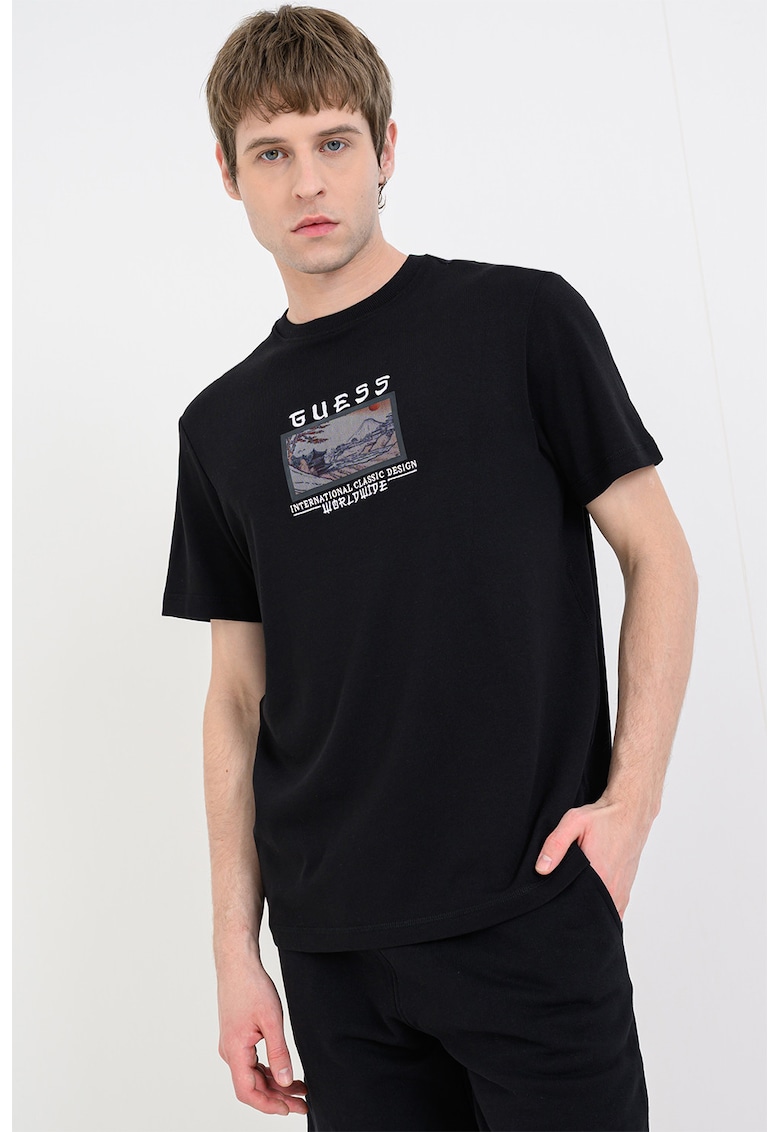 Tricou din amestec de modal cu decolteu la baza gatului - Negru