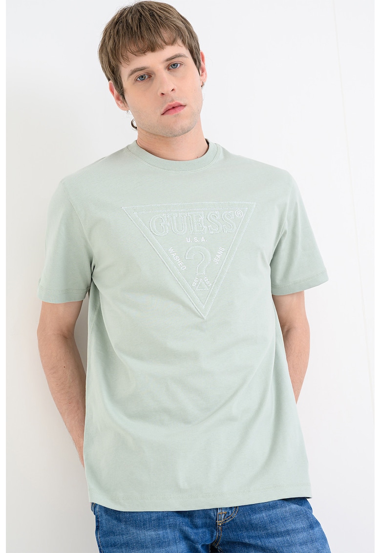 Tricou cu decolteu la baza gatului si logo - Verde pal