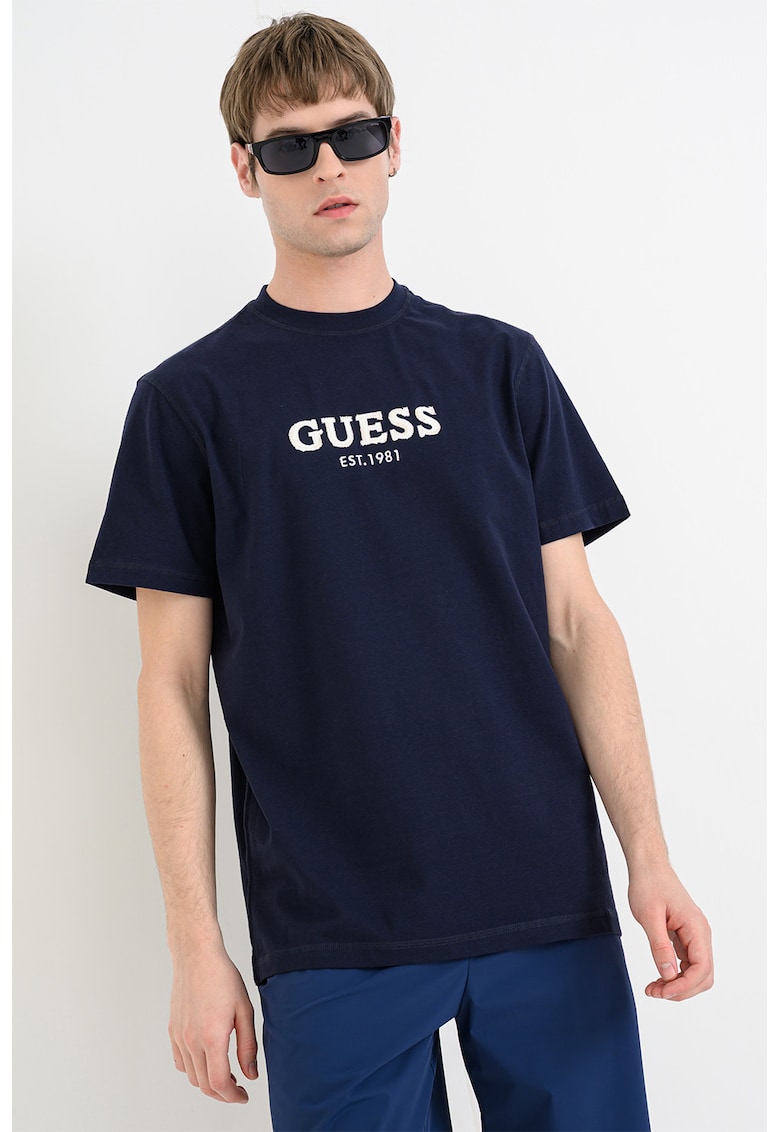 Tricou cu logo brodat si decolteu la baza gatului - Albastru ultramarin
