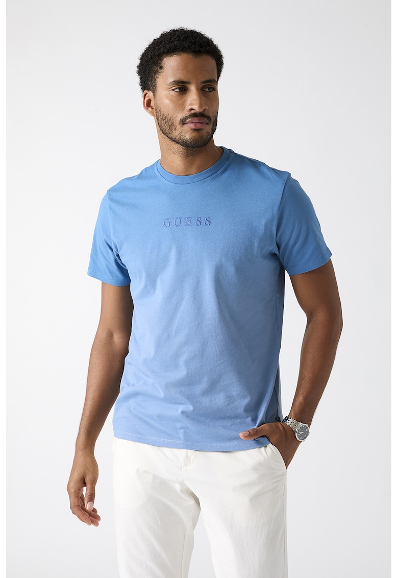 Tricou din bumbac cu logo brodat discret - Turcoaz