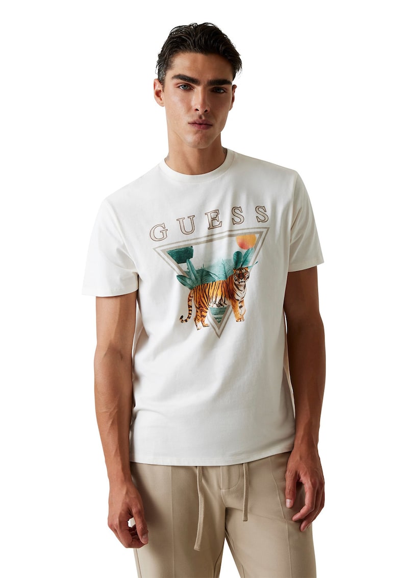 Tricou cu imprimeu logo - Alb/Verde/Portocaliu stins