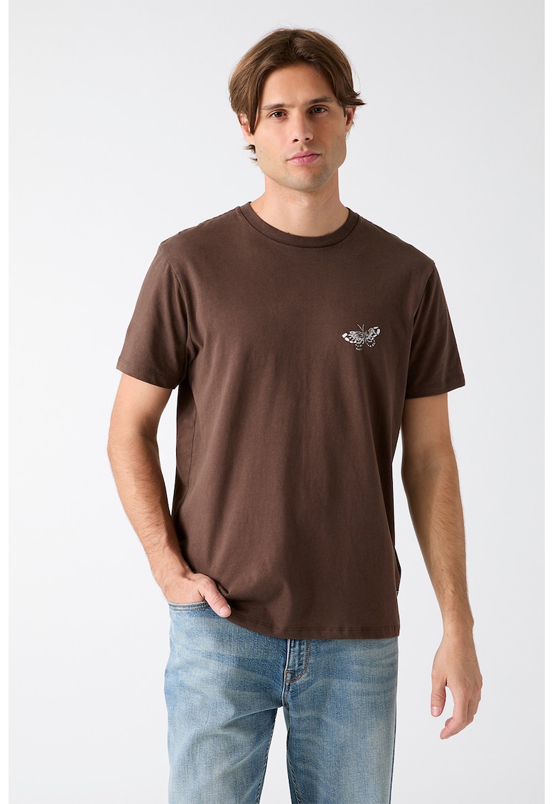 Tricou din bumbac cu imprimeu - Alb/Maro inchis