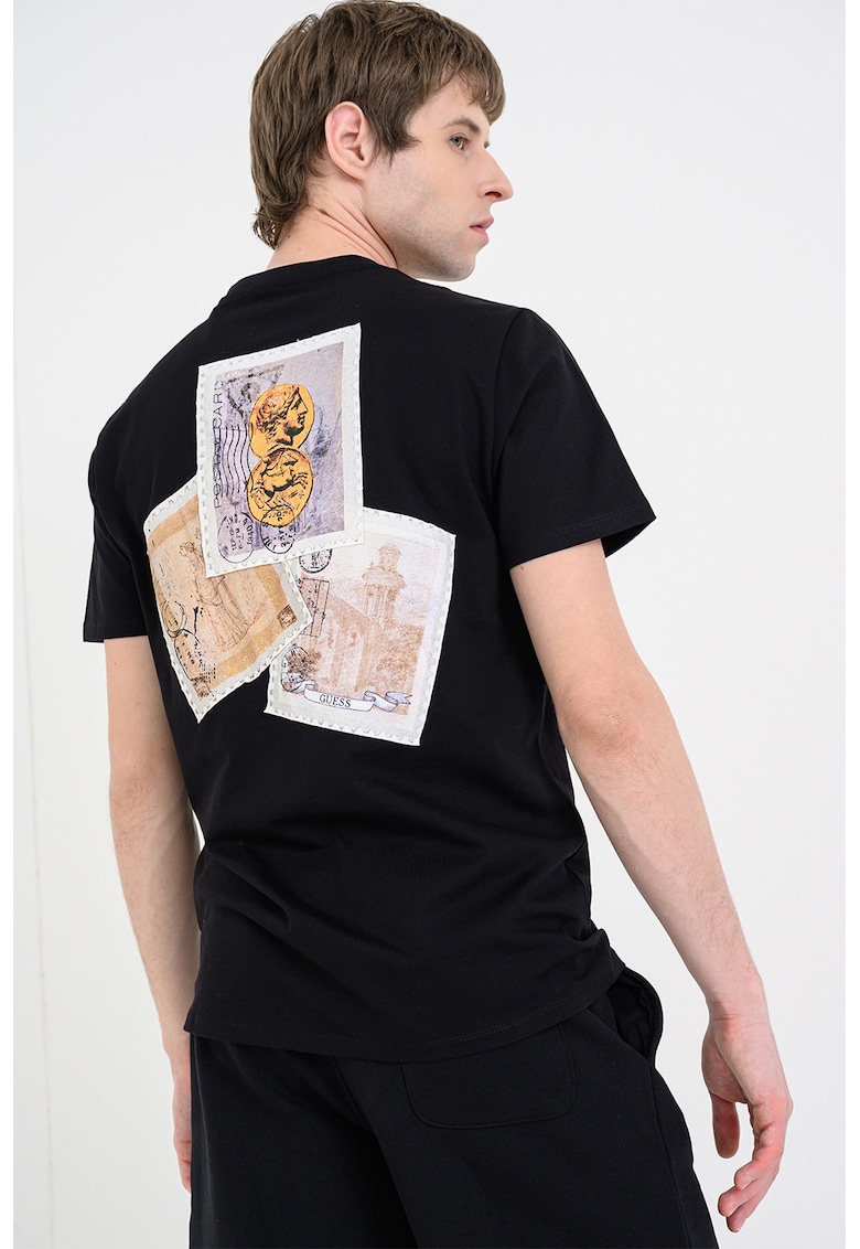 Tricou din bumbac cu imprimeu contrastant pe partea din spate - Negru