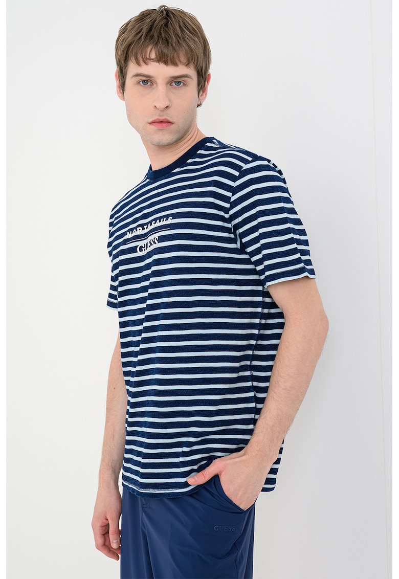 Tricou regular-fit din bumbac cu imprimeu pe piept - Albastru