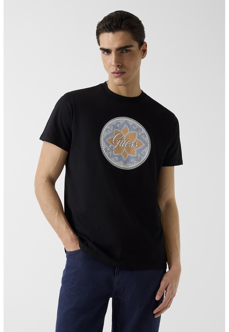 Tricou din bumbac cu imprimeu logo - Negru