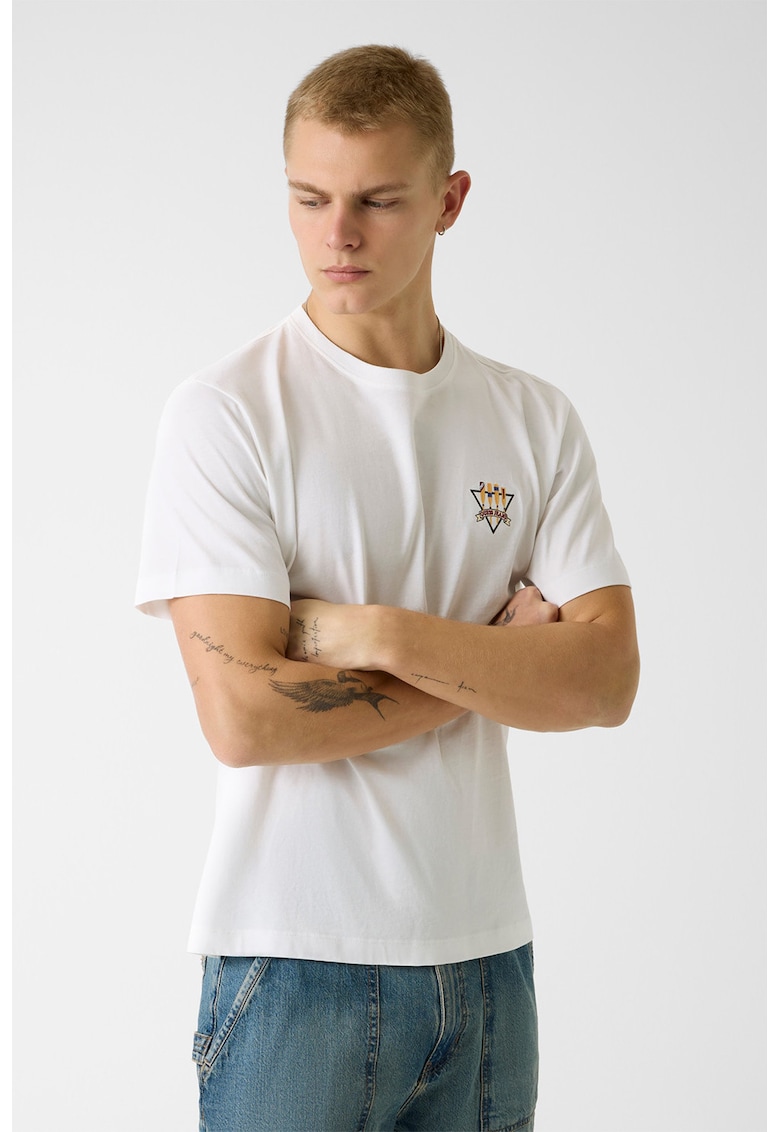 Tricou din bumbac cu broderie logo discreta - Alb