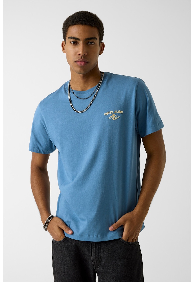 Tricou din bumbac cu broderie logo discreta - Albastru