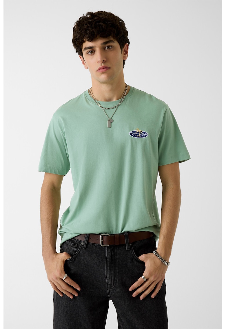 Tricou din bumbac cu broderie logo discreta - Verde