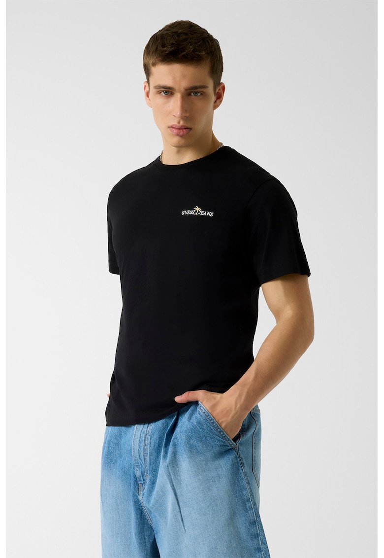 Tricou din bumbac cu broderie logo discreta - Negru