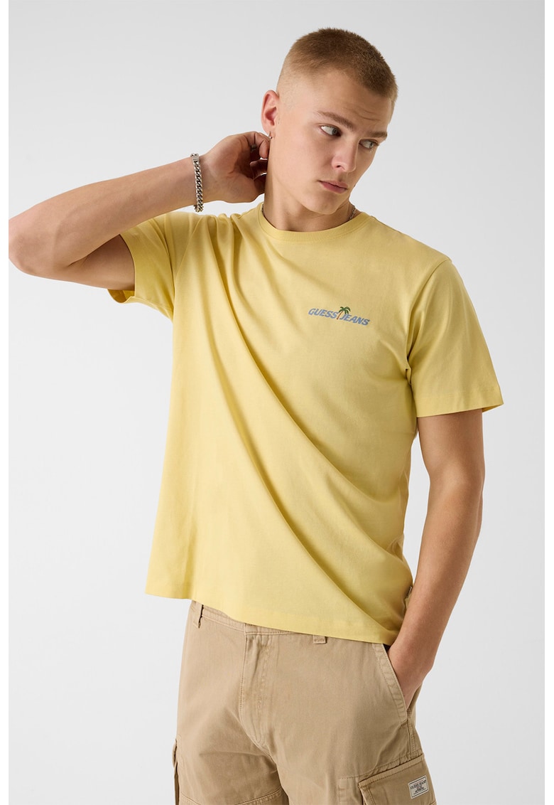 Tricou din bumbac cu imprimeu logo pe partea din spate - Galben