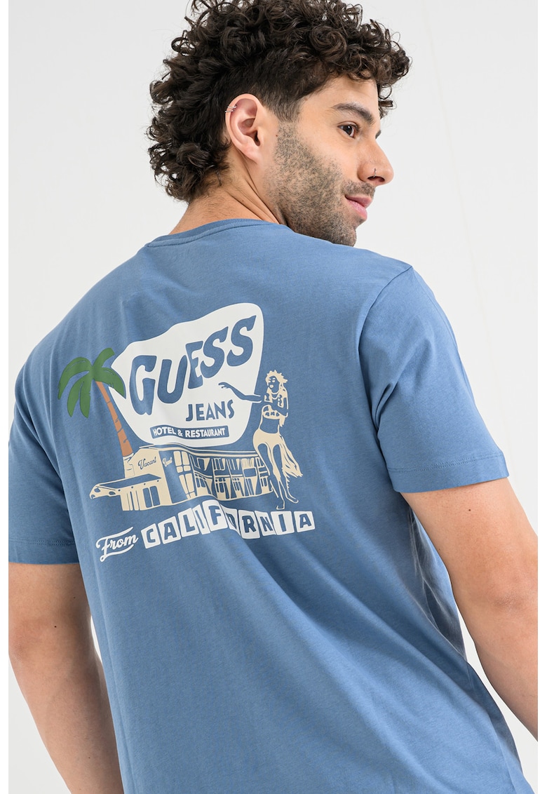 Tricou din bumbac cu imprimeu logo pe partea din spate - Albastru prafuit