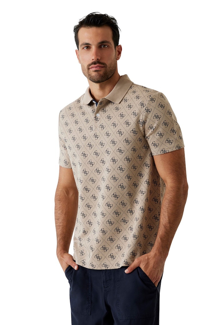 Tricou polo cu model logo - Negru/Maro deschis