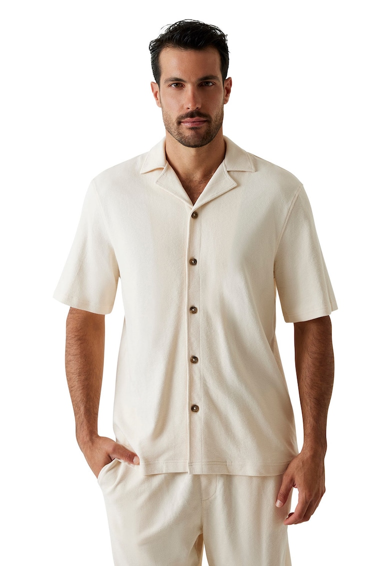 Camasa din bumbac cu maneci scurte - Bej deschis