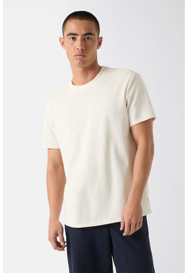 Tricou din amestec de bumbac cu decolteu la baza gatului - Alb murdar
