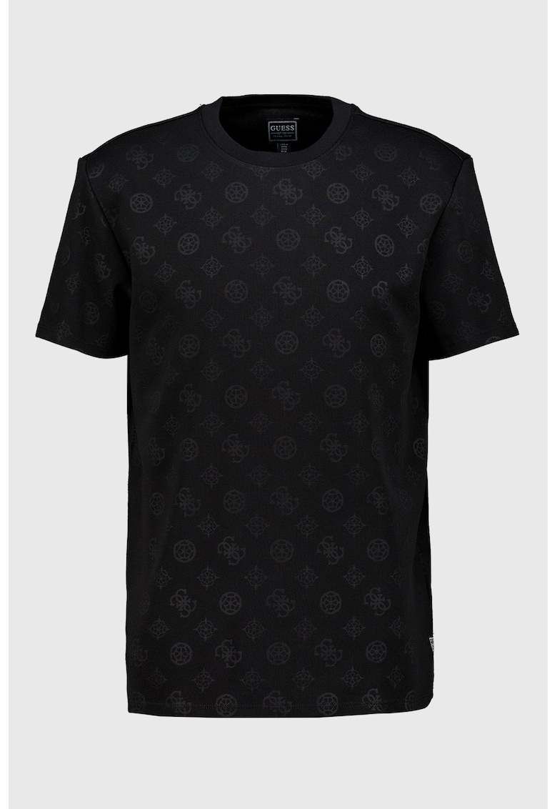 Tricou cu decolteu la baza gatului si monograma - Negru