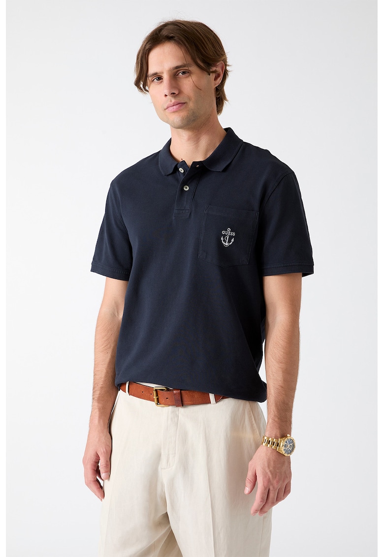 Tricou polo cu buzunar aplicat - Albastru ultramarin