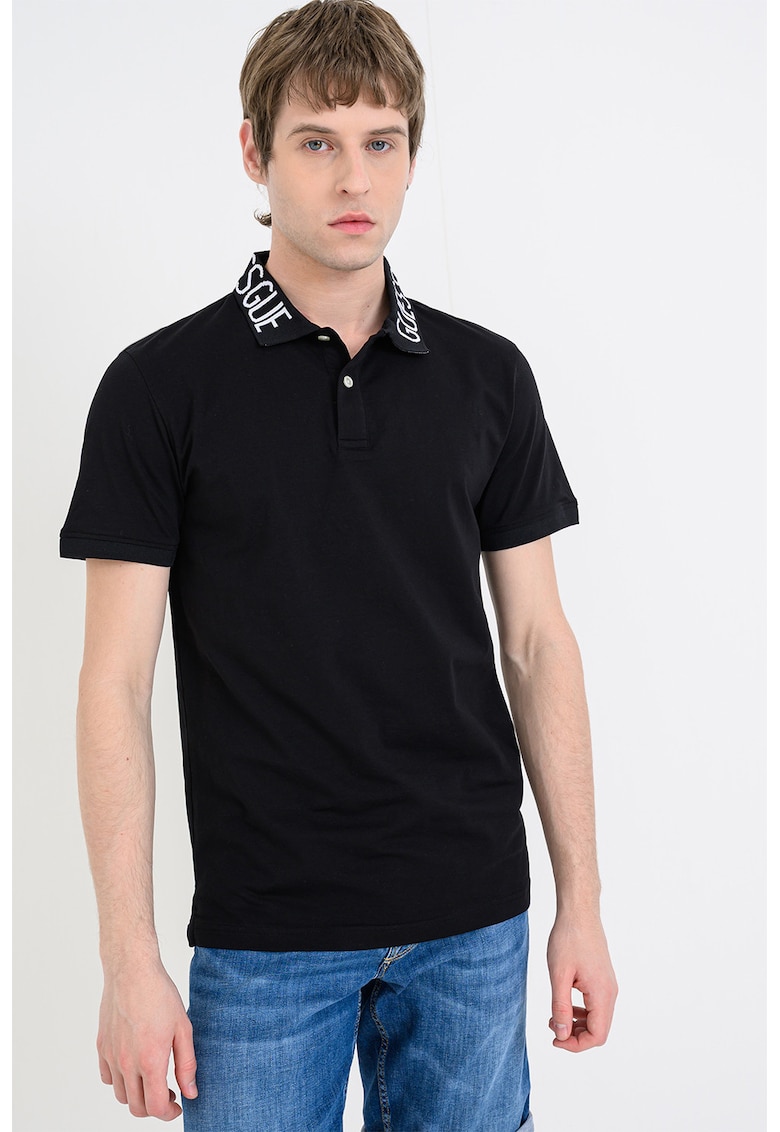 Tricou polo cu croiala slim-fit si guler cu logo - Negru