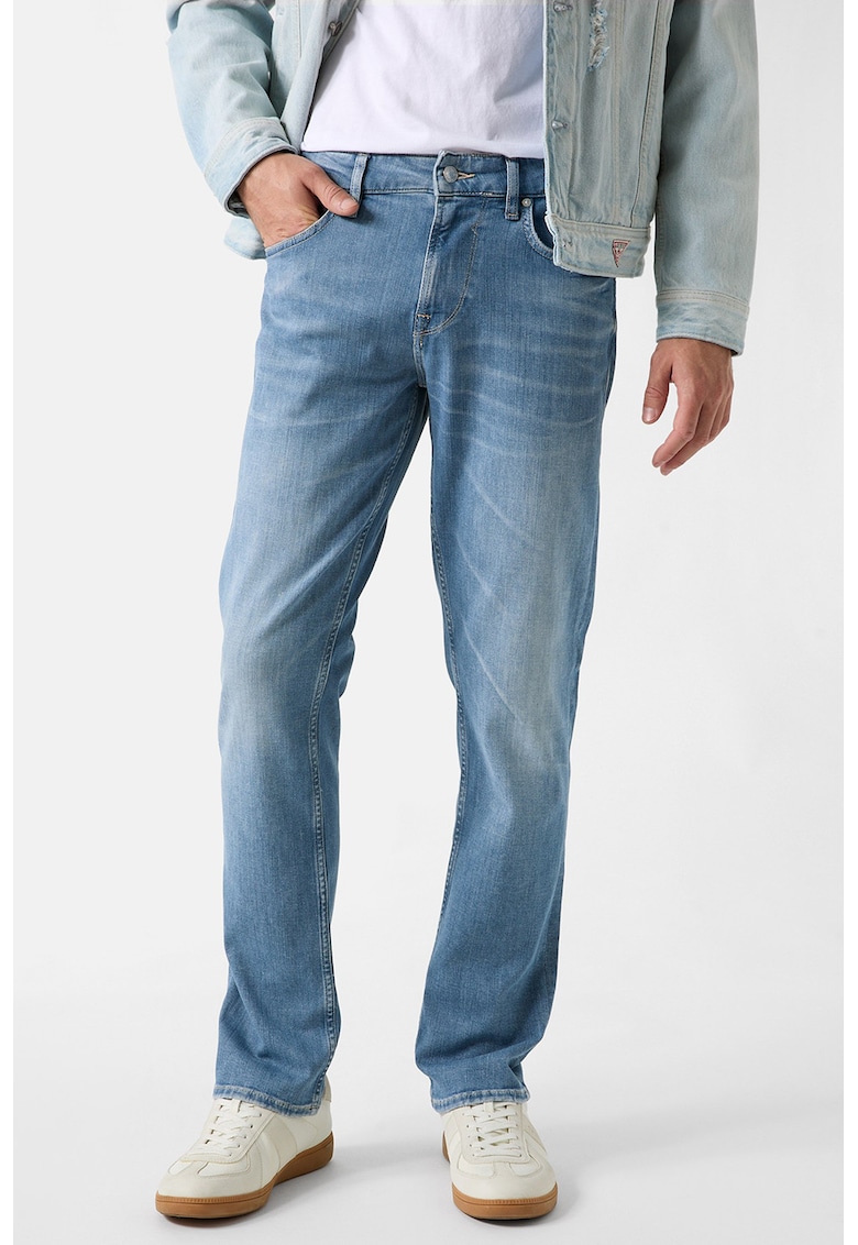 Blugi cu croiala dreapta si aspect decolorat - Albastru deschis